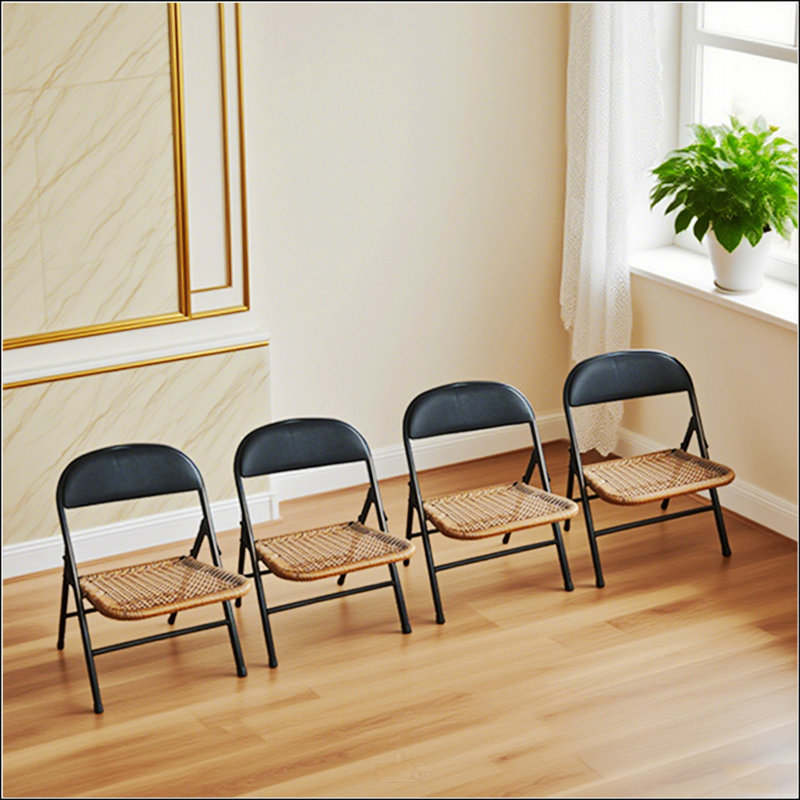 Ensemble de 4 chaises pliantes en rotin, design tissé élégant pour une utilisation intérieure et extérieure polyvalente, durable et élégante