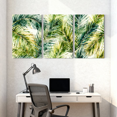 Palmiers, feuilles de palmier tropicales, ensemble de 3 impressions sur toile
