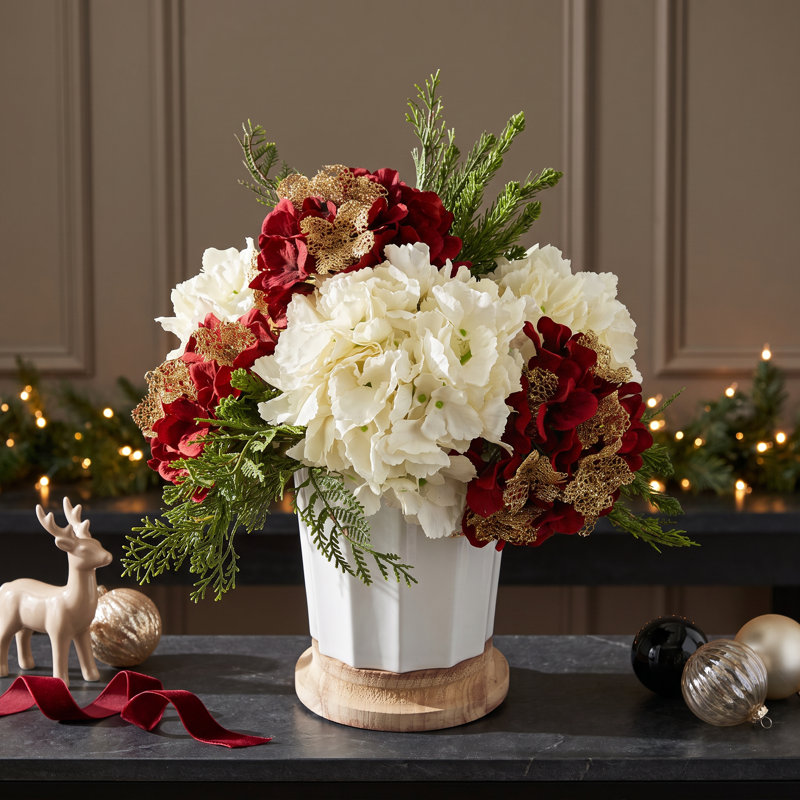 Arrangement de Noël Chillicothe avec hortensias assortis et conifère