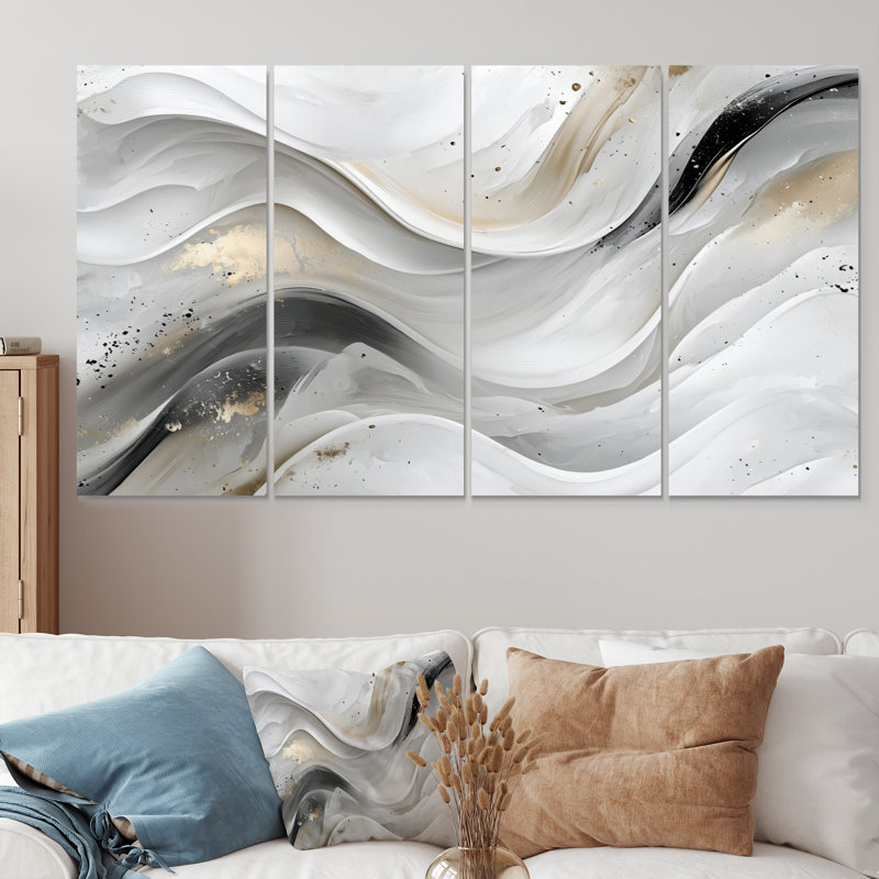 Ensemble de salon art mural blanc vagues ondulées blanches II, H 28 po x l 48 po