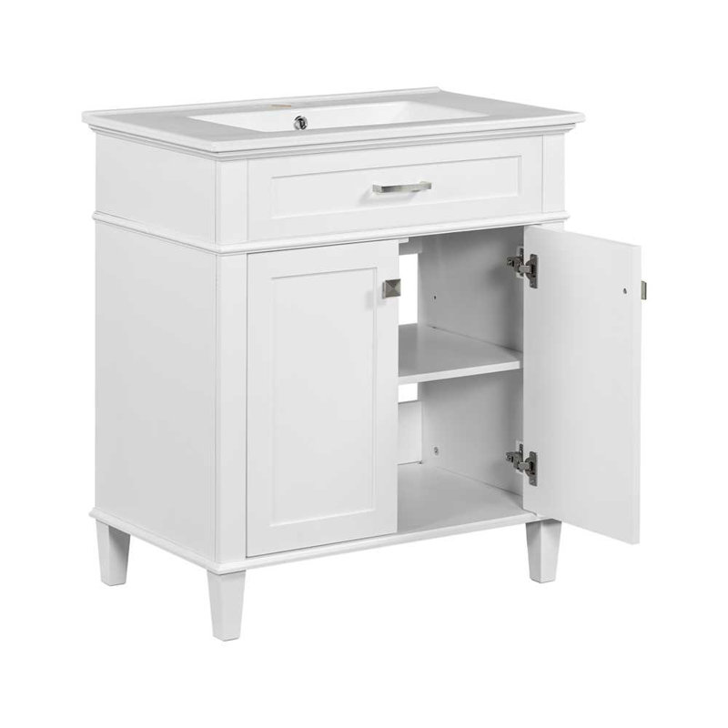 Meuble-lavabo de 30 po avec lavabo en céramique, Blanc