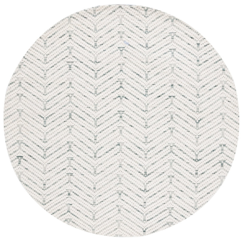 Manya Striped Handwoven Wool/Polyester Area Rug in White, Round 6'