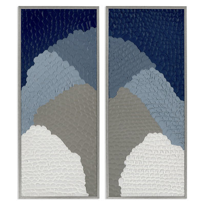 Ensemble de 2 estampes texturées bleues et abstraites, par PC