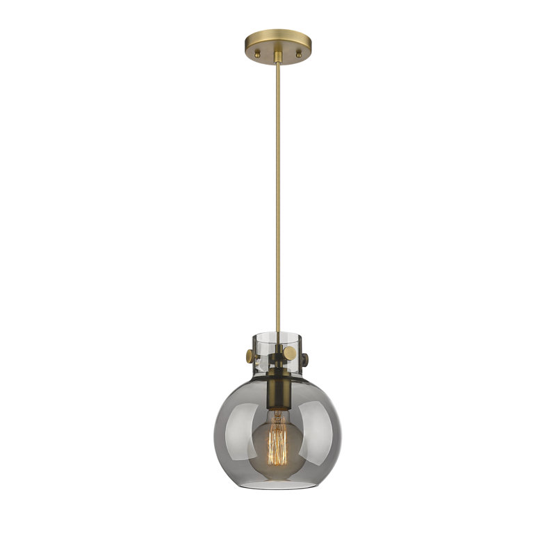 Luminaire suspendu à cordon 1 lumière 10 po Lantz, H 9,13 po x l 8 po x P 8 po, Plaqué couleur fumée, Laiton brossé