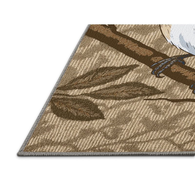  Tapis lavable noir à motif de mésanges, Rectangulaire 8 pi x 12 pi