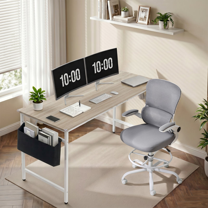 2 Piece Office Sets Computer Desk & Office Chair, Gray/White Table/Gray Chair
