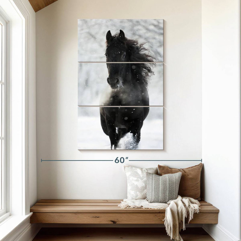 Cheval frison foncé Brampt, H 50 po x l 32 po
