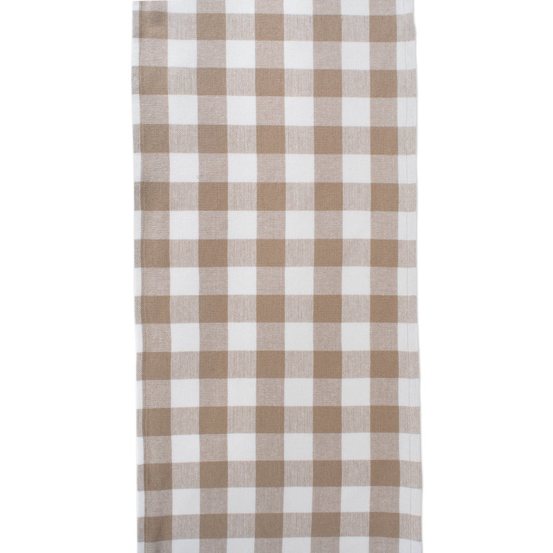Laszlo Gingham 100% Cotton Table Runner, 14" L x 72" W, Stone Brown