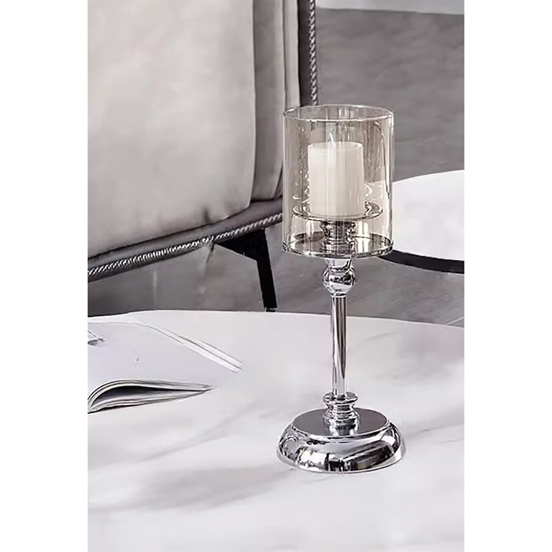 Glass Tabletop Candlestick, 10.24" H x 4.72" W x 4.72" D