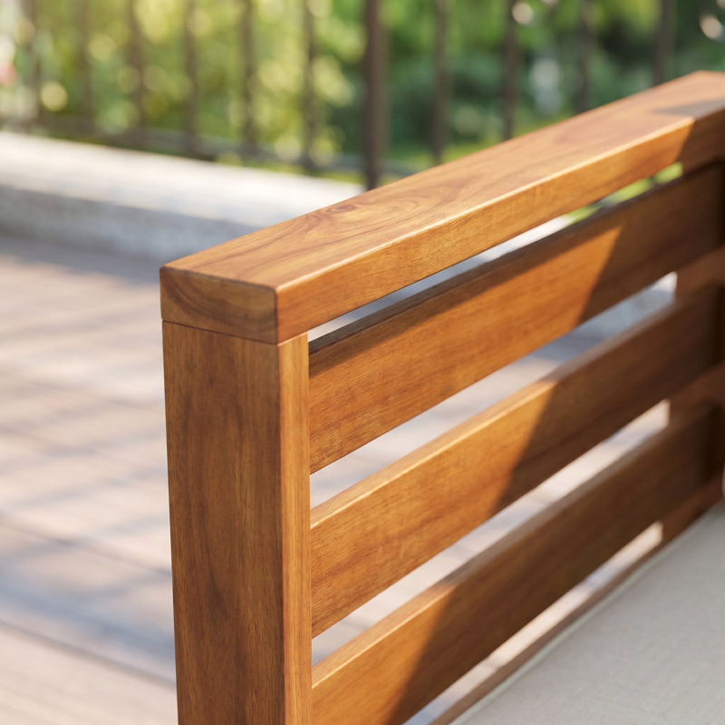 Ensemble de canapé d'extérieur en bois d'acacia de style japonais avec coussins beiges - sièges de jardin et de patio flexibles