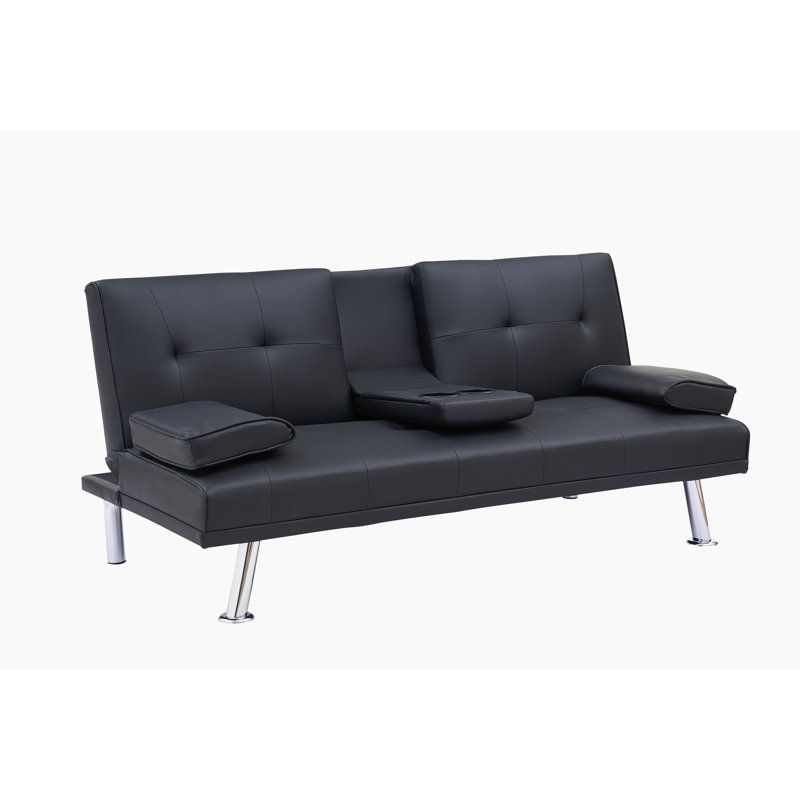 Deantwan Rolled Arm Sleeper, Black Faux Leather, 33" H x 67" W x 31" D