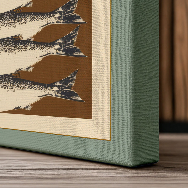 Seven Silvery Fish Botanical - Wrapped Canvas, 24x16 - 61.0 x 40.6 cm, Sage Border