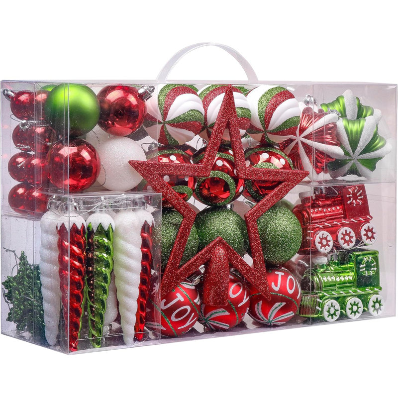  Ensemble d'ornements de Noël, décorations d'arbre de Noël incassables en forme de boules de Noël rouges, vertes et blanches en vrac, décorations fantaisistes pour arbres de Noël