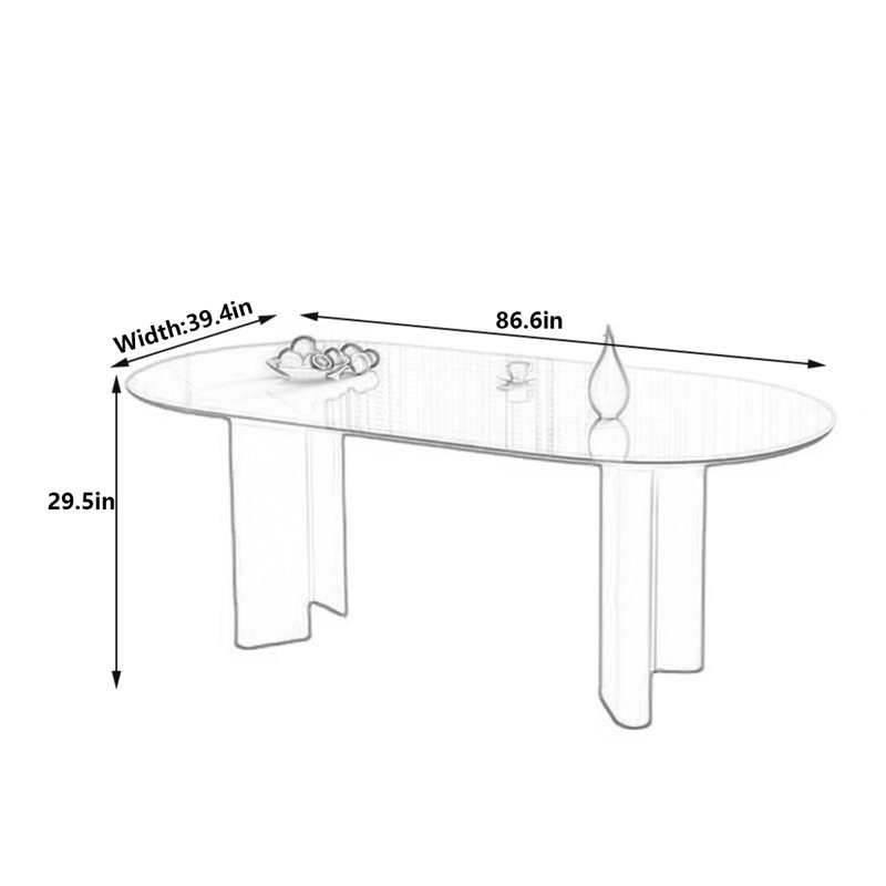 Table de salle à manger blanche, H 29,5 po x L 86,6 po x l 39,4 po