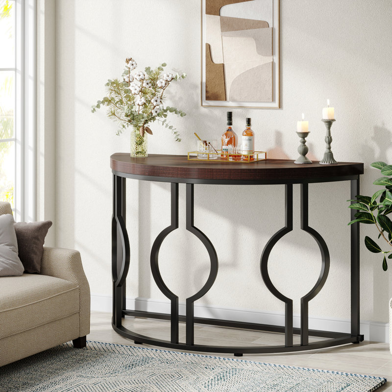Console demi-lune 43 po, demi-cercle industriel pour le salon - Brun rustique