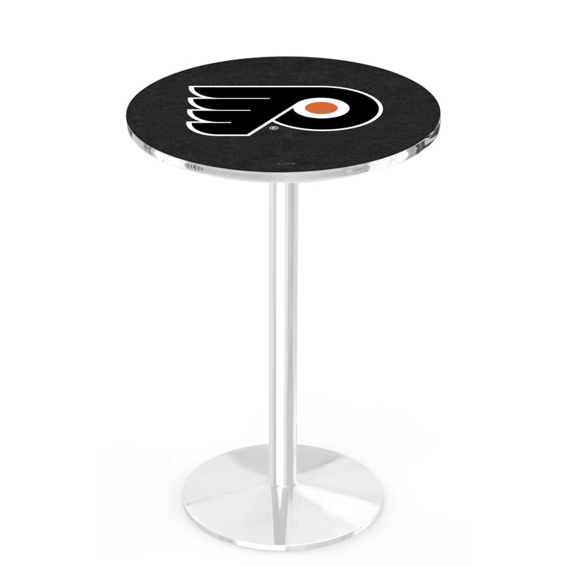 NHL Round Metal Base Dining Table, Chrome, Philadelphia Flyers - Orange
