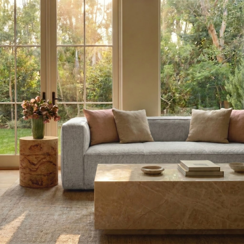 Aurora Pebble Beige Heavy Basketweave Sofa