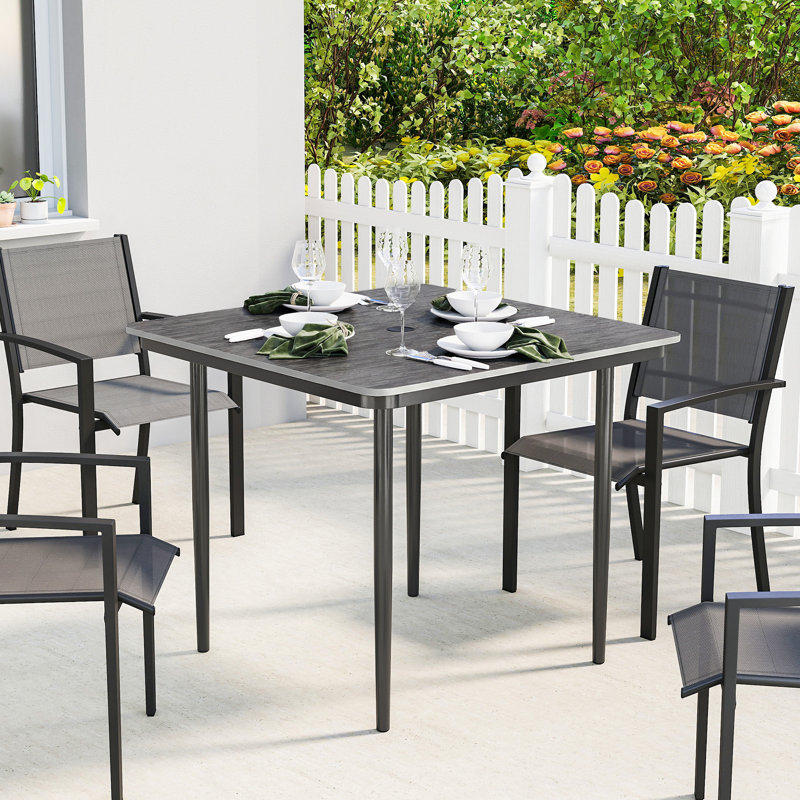 Square Wood Metal Outdoor Dining Table With Umbrella Hole , 85cm cm W 85cm cm D, Grey
