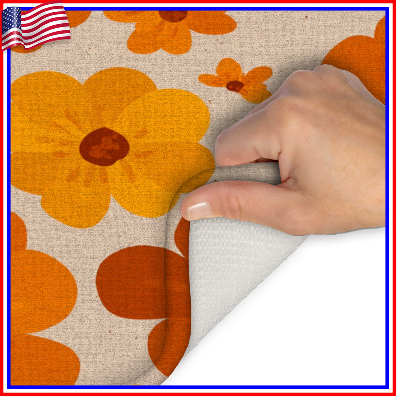 Flowers Bath Mat Floral Bathroom Decor Bohemian Boho, Single - 21" L x 34" W, Orange Floral 3