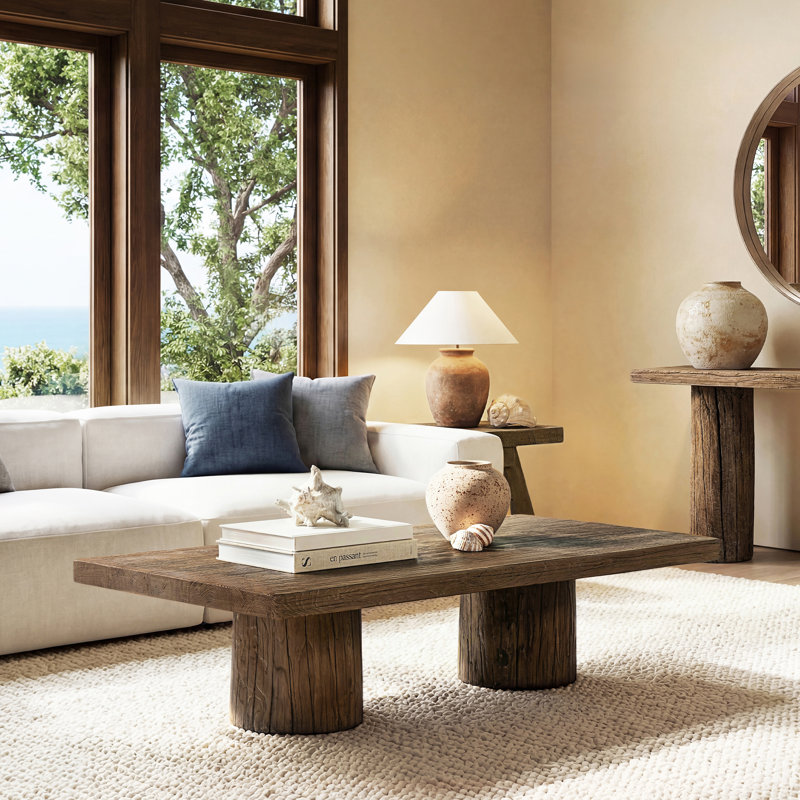 Arbor 60" Solid Reclaimed Elm Tree Trunk Pillar Coffee Table