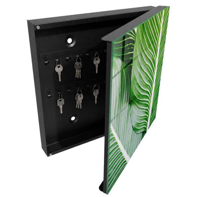 Key storage cabinet, Opens to the right, 30x30x5, White, Green leaves with distinct lines, 