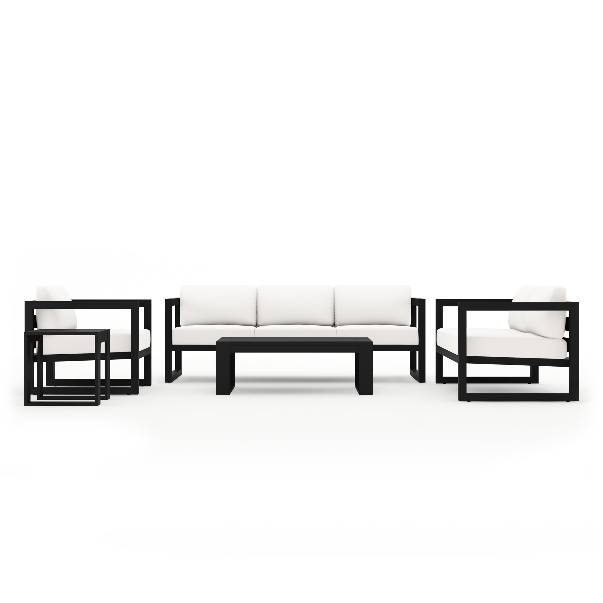Smith 5 Piece Sofa Seating Group with Sunbrella Cushions, Black, Canvas Natural Sunbrella® Canvas