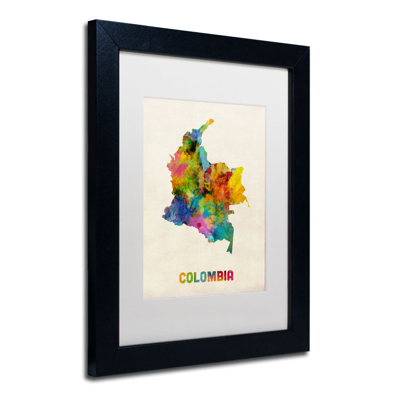 « colombie map », impression encadrée, H 14 po x l 11 po x P 0,5 po, Blanc