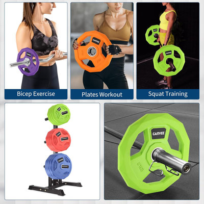Rubber-Coated Steel Weight Plates – Colour-Coded Bumper Plates for Home Gym, Barbell Weights 2.5-45 lbs (Single, Pair, or Set)