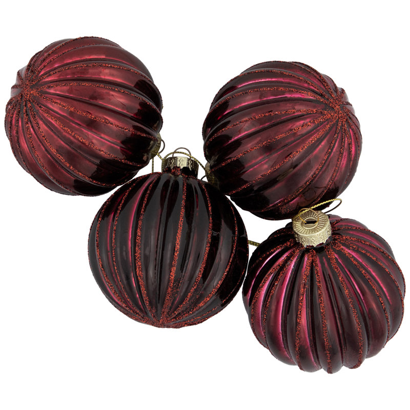 3'' Striped Glass Ball Ornament, Maroon