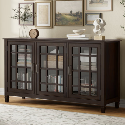 Armoire de rangement Buffet large en bois massif de 60 po avec portes en verre et tablettes réglables Connaught