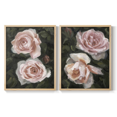 «Peachy Roses I», reproduction encadrée de qualité supérieure - prête à être accrochée - aucun clou requis - aucun clou requis