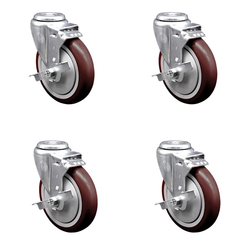 Roulettes pivotantes en polyuréthane avec frein, Marron