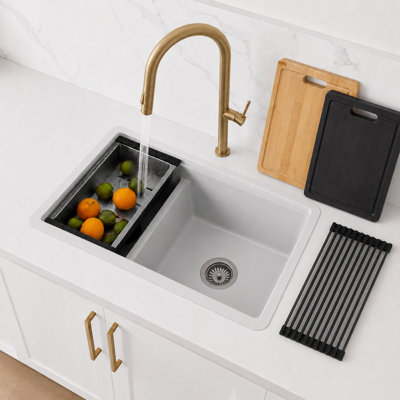 Évier de cuisine 30 po x 18 po en composite de granite, encastré 60/40