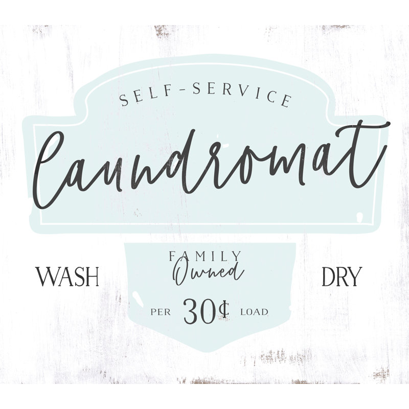 Self-Service Laundromat - Textual Art Print, 30 cm H x 46 cm W, Black Floater Framed