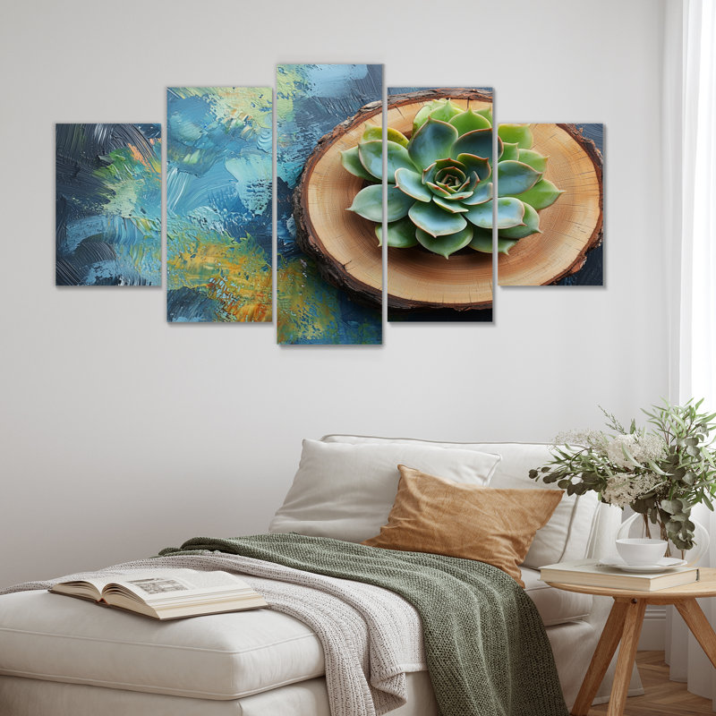 Abstract Succulents On A Top Of Wooden Slide - - Succulent Wall Decor - - Traditional Wall Art Diamond