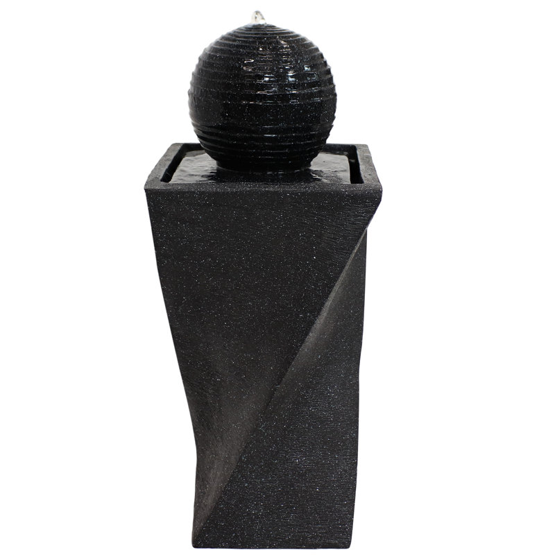 Ball Modern Black Polyresin Outdoor Solar Fountain with Battery and LED Light