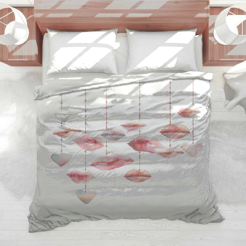Édredon Watercolor Lips Hearts, Simple extra long