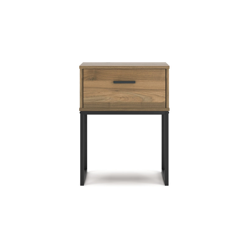 Deana Nightstand, 1 Drawer, Honey Brown Wood, Black Metal, 26 Inch