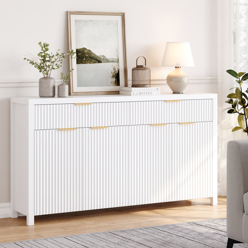 Stylish Water Ripple Sideboard Buffet – Small Space Storage, Soft-Close Hinges & Adjustable Shelves For Entryway Organizer, Kitchen Storage, Tv Stand,Affordable Luxury Furniture