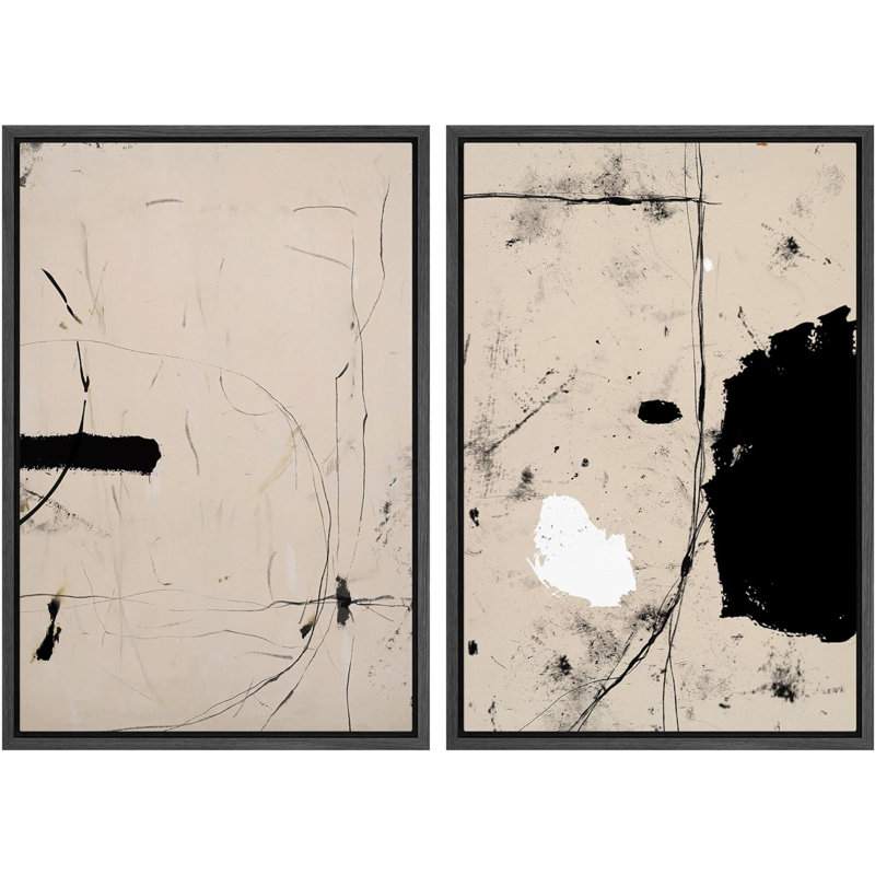 Reproduction d'art moderne minimaliste noir et brun clair Mid Mid Century, H 36 po x l 48 po, Noir
