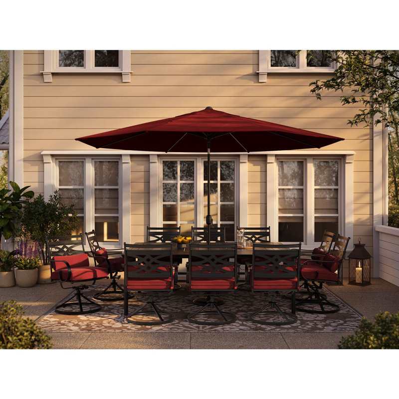 Elmfield 10 - Person Metal Patio Dining Set with Rectangular Table , Cushions Included, Red