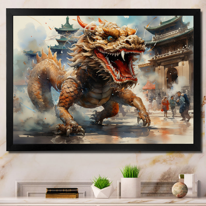 Snead China Art Golden Dragon I sur impression sur toile, H 16 po x l 32 po x P 1 po, Cadre photo noir