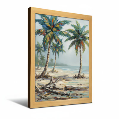 Plantes et fleurs, plage tropicale, palmiers, bois flottant, vue sur l'océan
