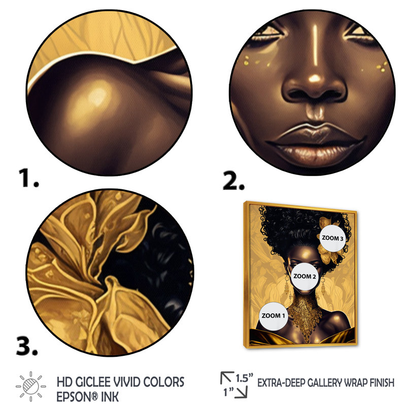 «Elyette Beautiful Retro African American Model III», reproduction sur toile, H 32 po x l 16 po x P 1 po, Cadre flottant doré