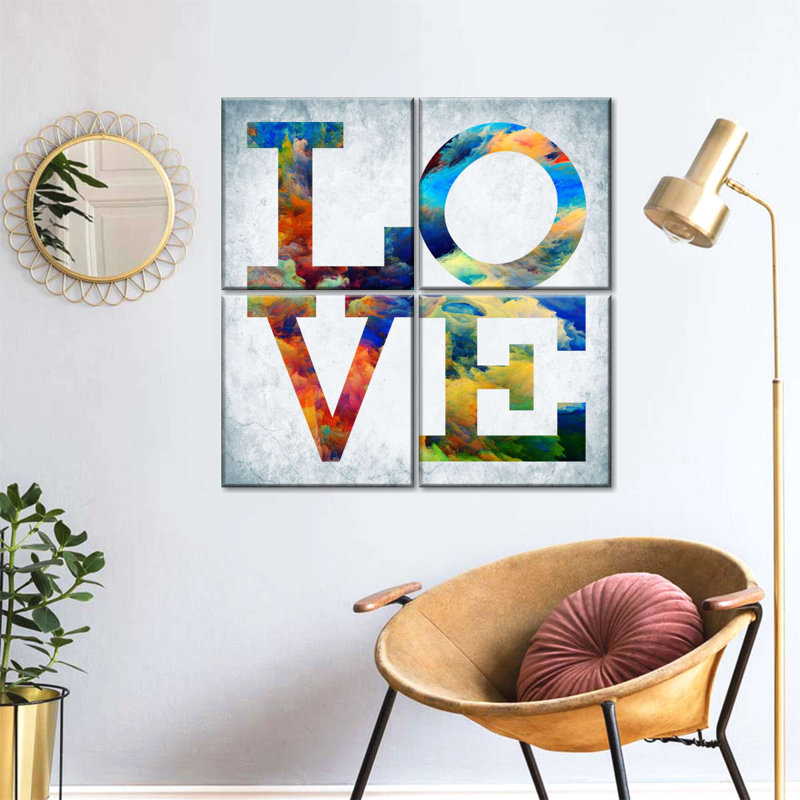 Love Typographie 4 pièces, H 32 po x l 32 po x P 1 po