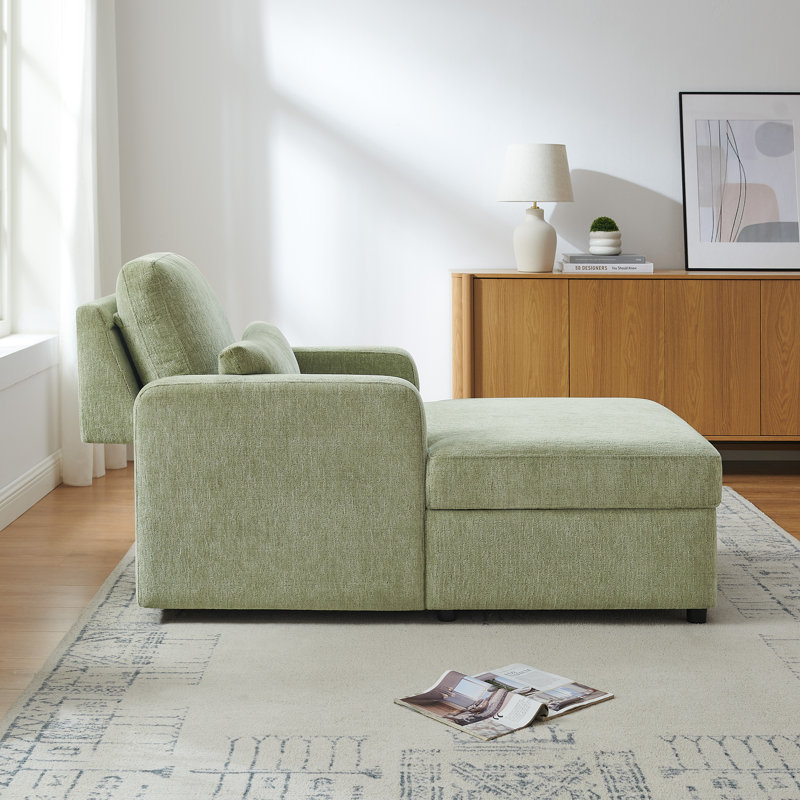 Chaise longue rembourrée avec rangement, Vert sauge