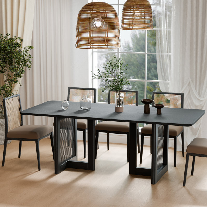 Andiel 33.5"W×30"H Wood Dining Table, Black, 30"H x 79"L x 33.5"W