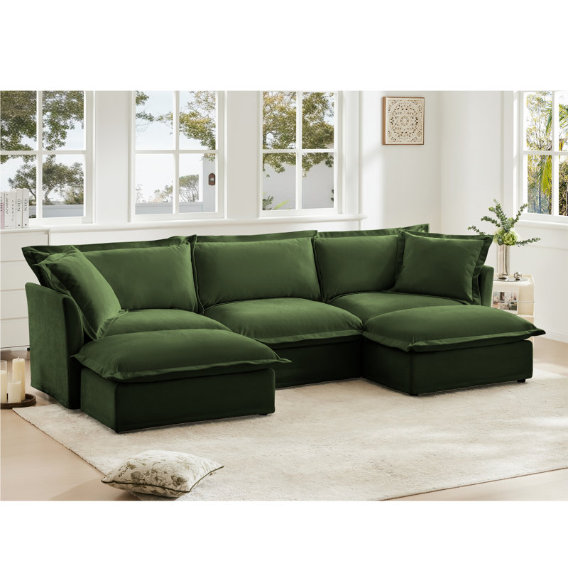 Canapé, repose-pieds en chenille, Vert incorrect, H 34,6 po x l 120 po x P 55 po, 3
