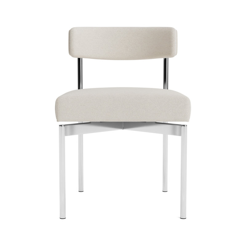 Remy Upholstered Dining Chair, Performance Boucle - Cream, Polished Stainless Steel