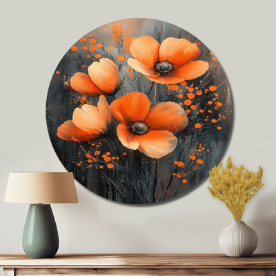 Blazing Fall Foliage Of Poppies Flowers II - Poppies Print On Metal Circle